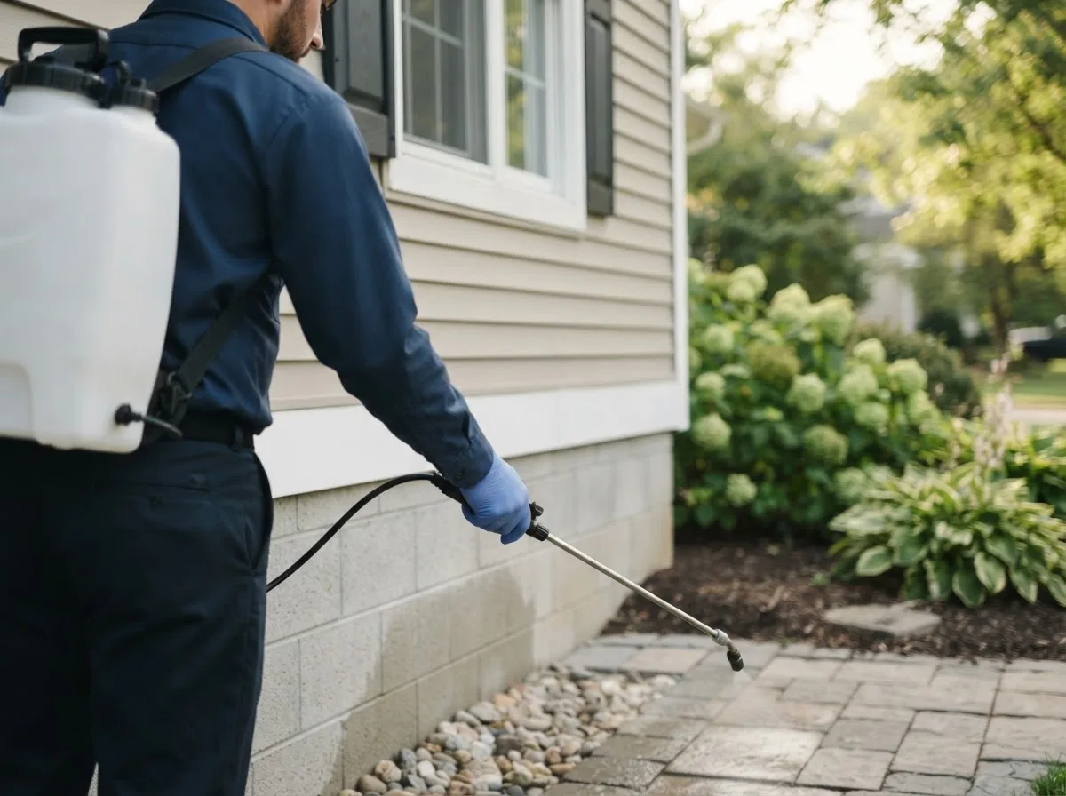 Pest control technician inspecting a home in Howardsville, VA